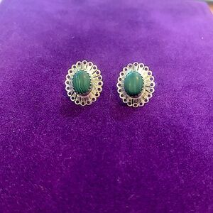Sterling silver malachite stone post earrings